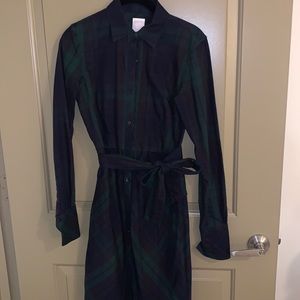 Blue dark green shirt dress with waist, long sleeve brooks brothers size 2